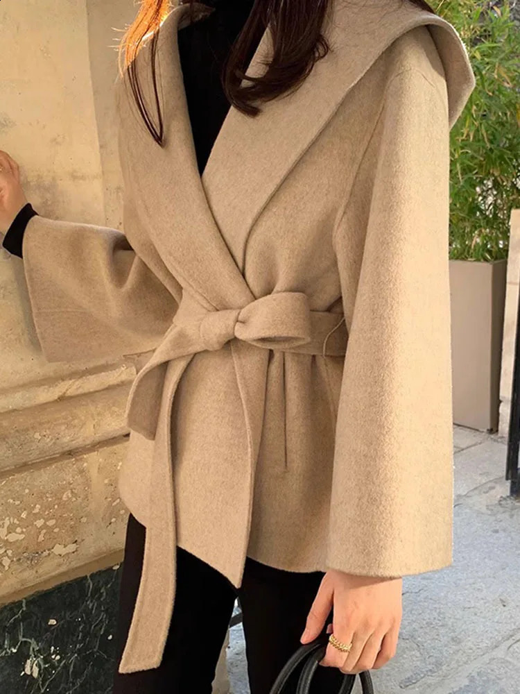 UCXQ temperature hoodie with adjustable Wassit solid color wool jacket suitable for womens casual full matching clothing 2024 autumn/winter 23A443 240