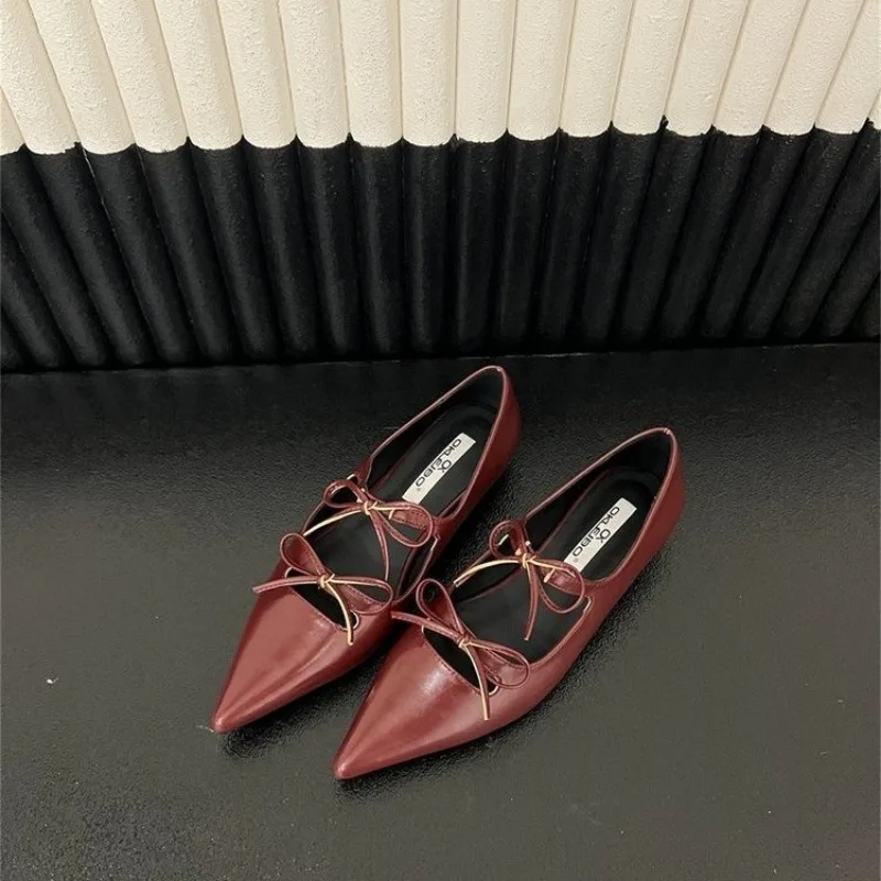 Low All-Match Heels Pointed Toe Summer Shoes Ladies Female Footwear Bow-Knot Autumn Casual Sneaker 2024 New Dress Butterfly Fall 6c37