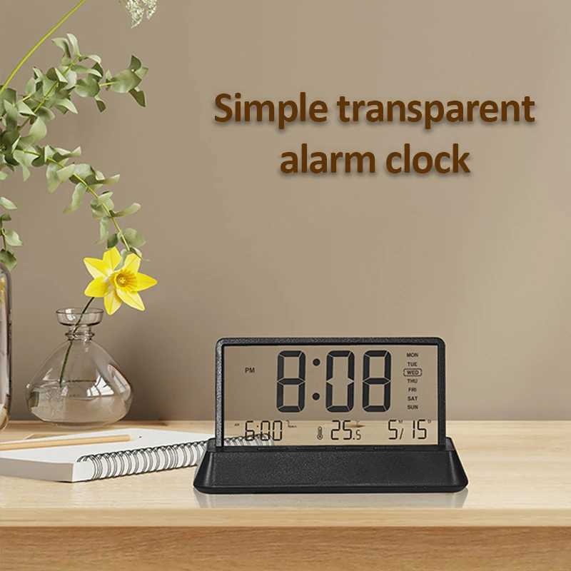 Transparent Alarm Clock Digital Alarm Clock Temperature Date Week Display Office Home Desktop Clock 12/24H Table Clock Ins Styl Y240904