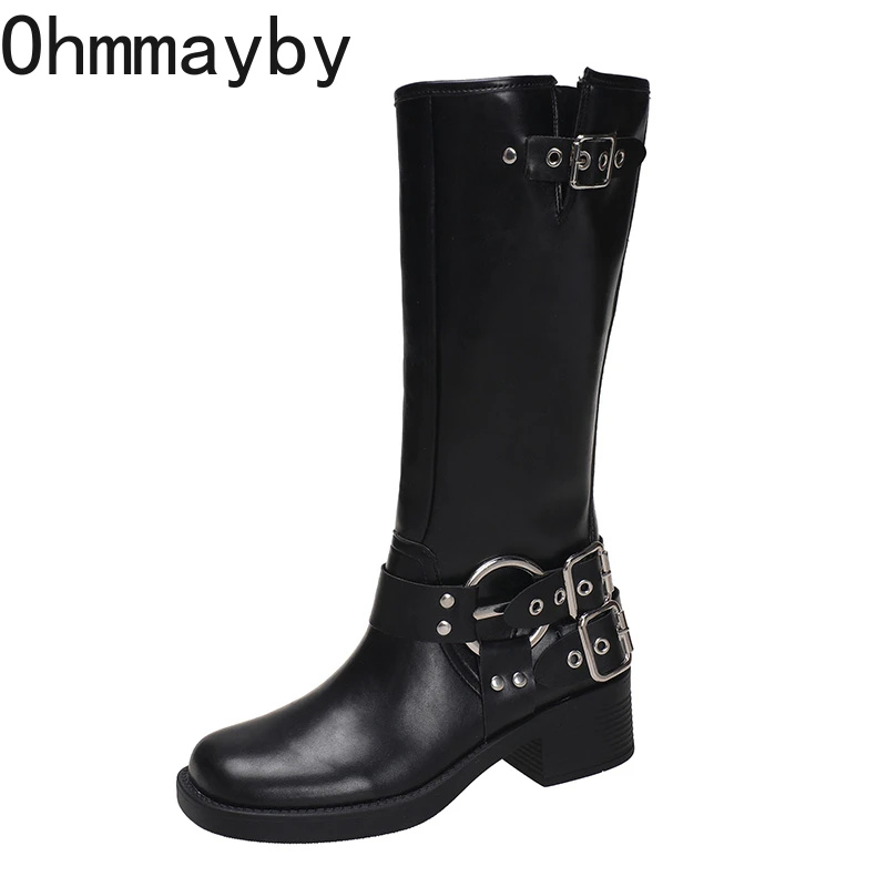 Autumn New Winter Knee High Women Fashion Ladies Belt Buckle Knight Long Boots Women's Biker Booties 6c96 's