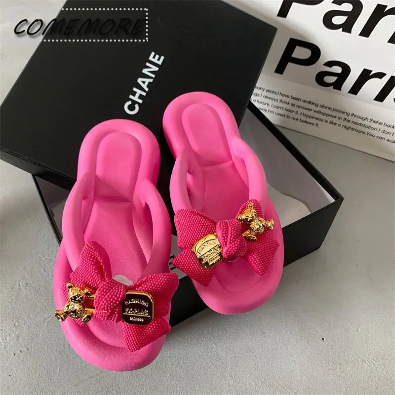 Women's Summer Flip-flops Comfortable Casual Beach Shoes Home Non-slip EVA Slippers Ladies Fashion Bowknot Sandals 2024 Outdoor