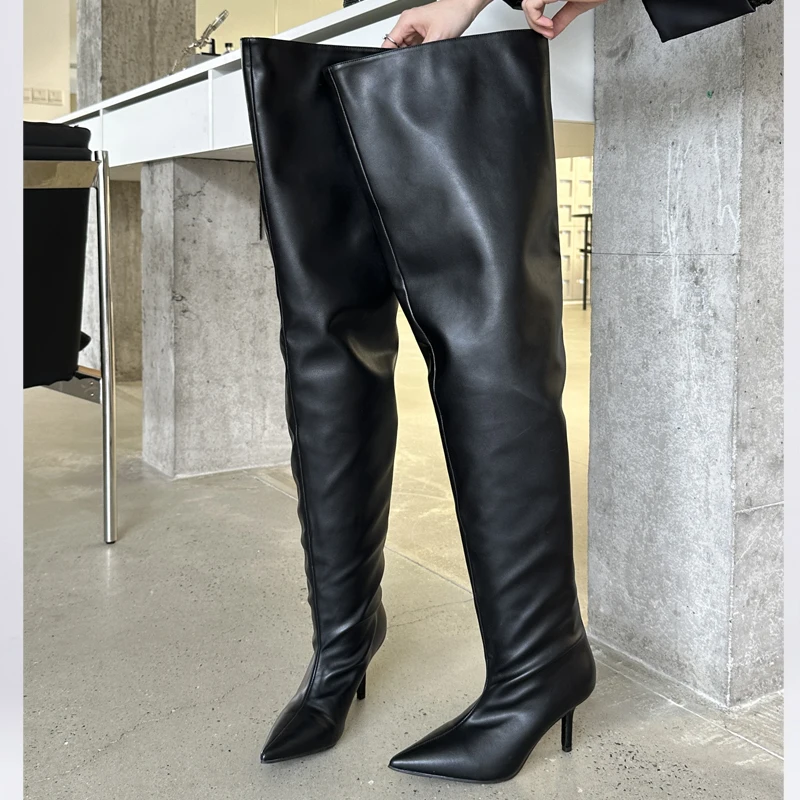 Eilyken Sexy Thin Heels Over-the-Knee Boots Women Pleated Nightclub Shoes Autumn Winter Pointed Toe Thigh High Long Booties 8245 6192