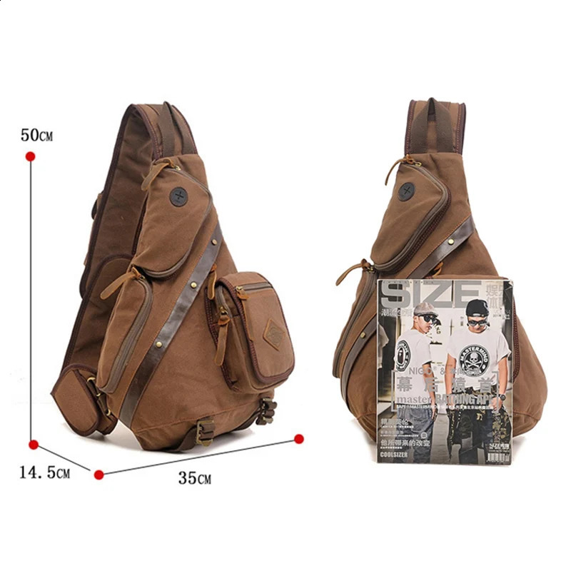 Multifunctional Chest Bags Men Quality Canvas Shoulder Bag Casual Vintage Crossbody Bags Multi-pockets Travel Pack XA781ZC 240903