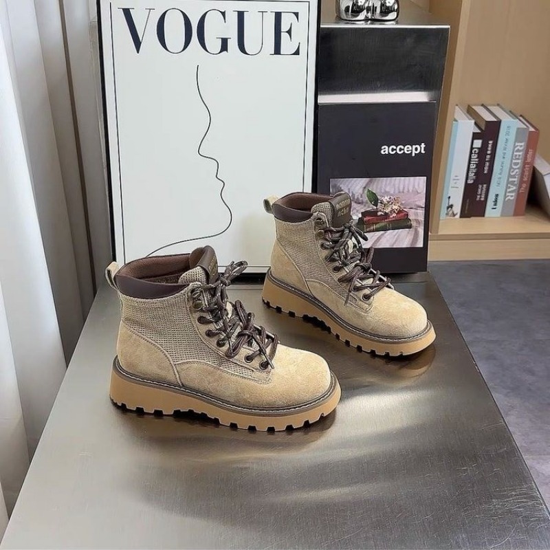 Trendy Vintage Women's Thick Sole Autumn 2024 English Style Cool Big Yellow Boots Fashionable Short For Women