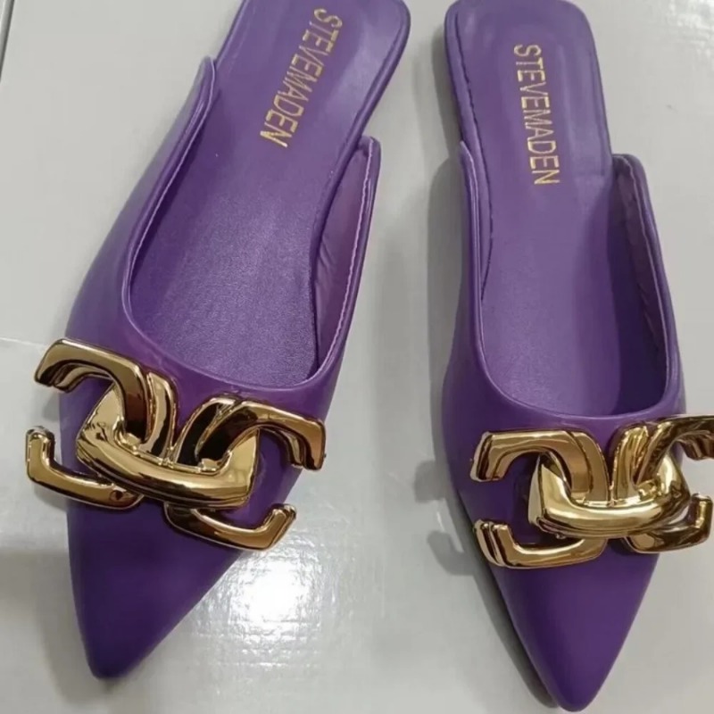 Summer Mules Women slippers Shoes Fashion Metal Chain Flats Pointed Toe Women's Slippers Ladies Casual Shoes Outside Slides