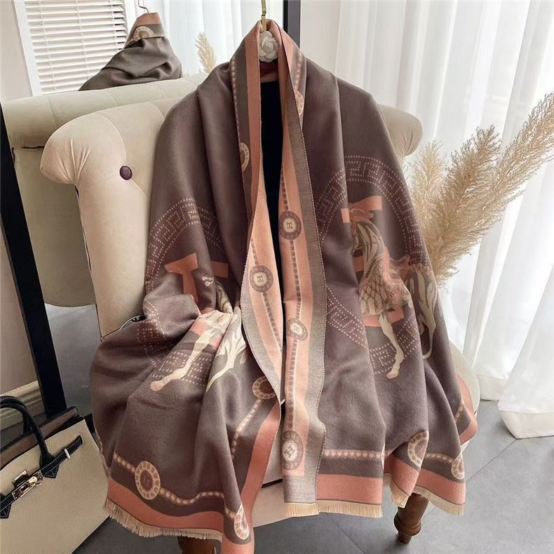 Top Scarves Winter Cashmere Scarf Women Designer Warm Pashmina Blanket Horse Female Shawl Wraps 10A SIZE180x65