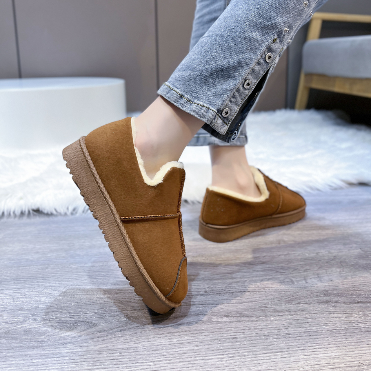 Northeast Snow Boots Women 2024 Winter Warm Plus Veet Thickened Womens Short-barrel Round Toe Flat-bottomed All-match Cotton Shoes