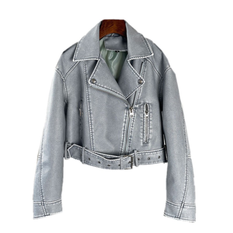 Womens Jackets Fall Lapel Short Jacket Locomotive Fashion Casual Slim Leather Top Coat Jacket