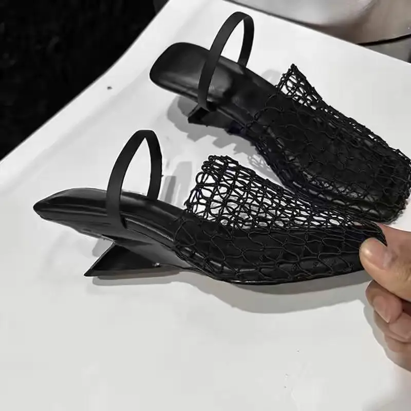 Strange Style Square Toe Women Slippers Air Mesh Height Increasing Fashion Solid Summer Outwear Women Shoes New Arrivals