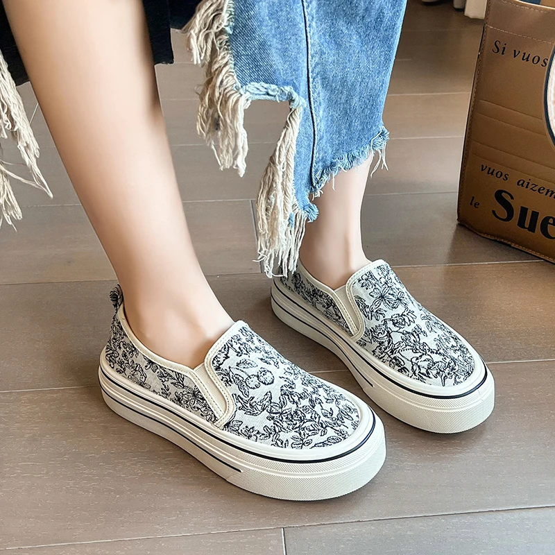 Random Print Women Flats Platform Casual Walking Sneakers New Fashion Sport Loafers Cozy Shoes Autumn 2024 Mujer atos 99f1