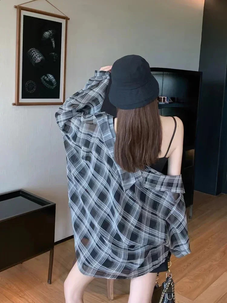 Womens plain weave fashionable daily coat loose vacation elegant simple long sleeved shirt womens summer sun protection 240814