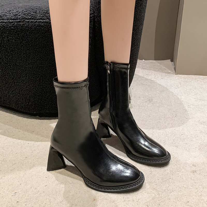 Elegant Women High Heels Sexy Ankle Boots New Chunky Square Toe Shoes Fashion Motorcycle Pumps Botas aaa8