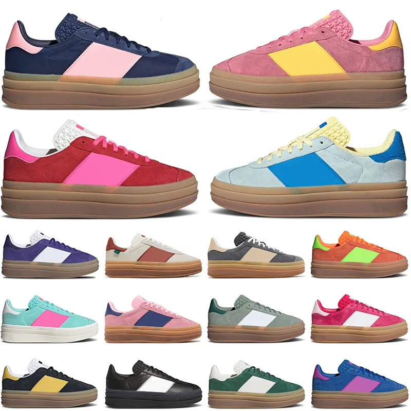 Designer Fashion Bold Platform Casual Shoes Cream Collegiate Green Pink Gum White Black Women Sports Trainers Top Fashion Suede Leather Plate-forme Woman Sneakers