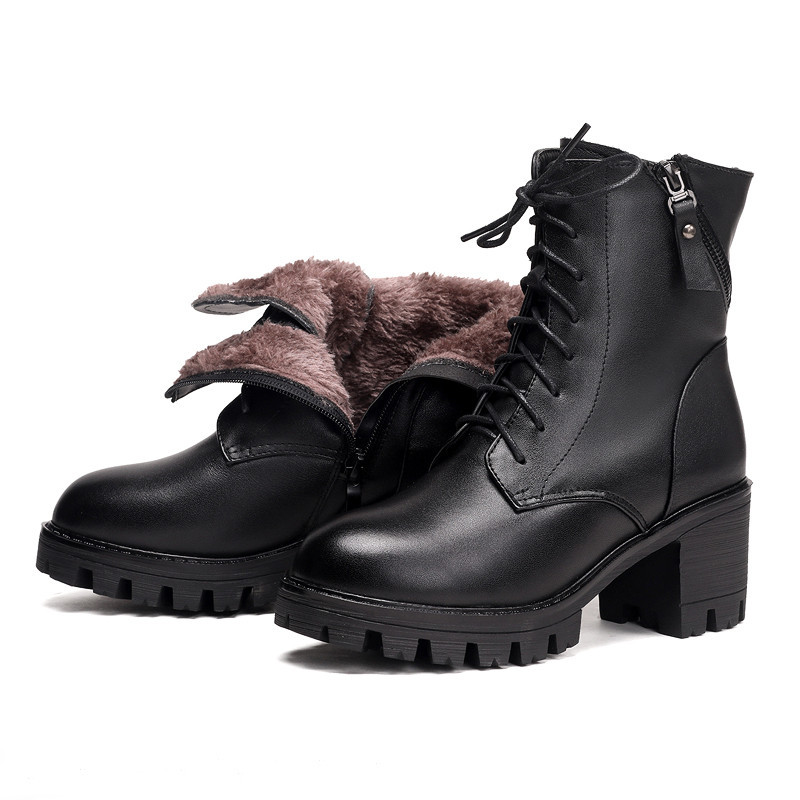AIYUQI Women Ankle Boots Genuine Leather Wool Warm Big Size Biker Boots Women Winter Shoes For Women Boots