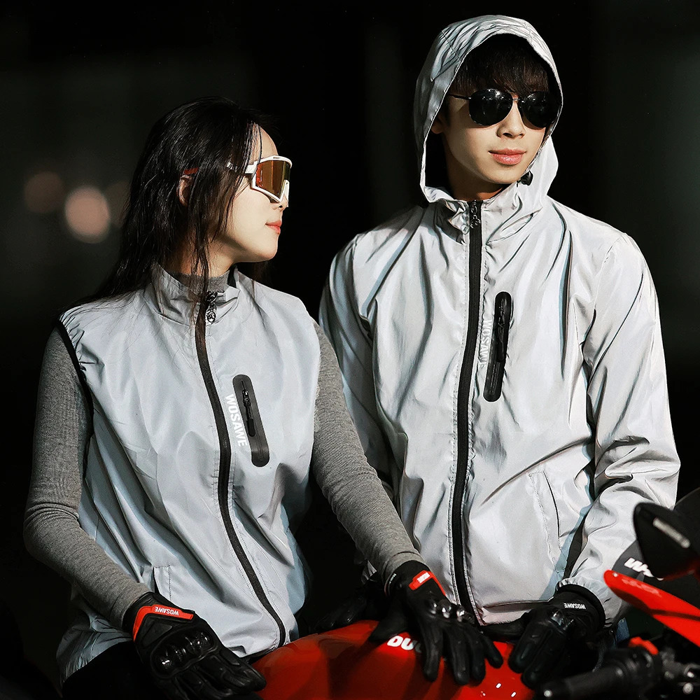 WOSAWE Full Reflective Cycling Jacket Mens Coat Spring Autumn Bicycle Windbreaker Bike Soft Windproof Waterproof Running Jacket 240902