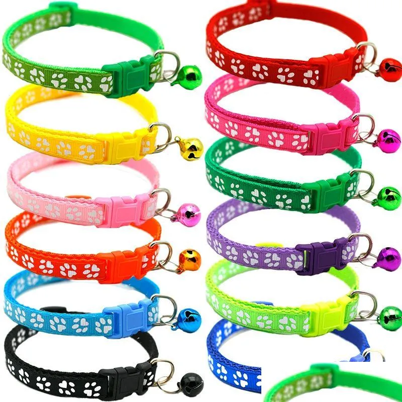 Dog Collars Leashes Cloth Bells Cute Cats Adjustable Buckles Fashion Pet Collar Footprint Pattern Lead Supplies Accessories Vtky22 Dhptu grinders bongs