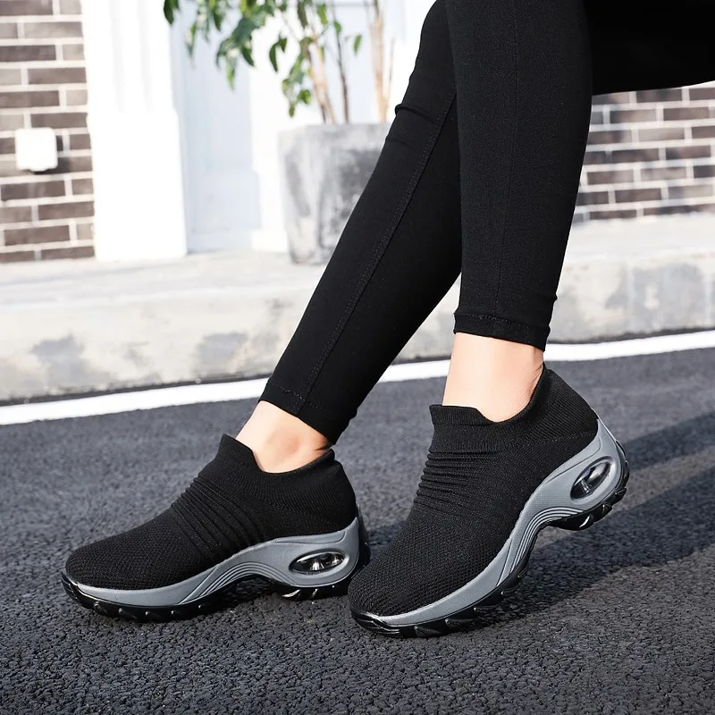 Ladies Sneakers Casual Shoes Mesh Round Shap Air Cushion Color Matching Breathable Non Slip Women Flat Large Size 44
