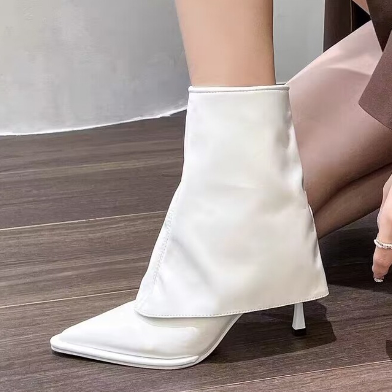 Black Ankle Beige Brown Microfiber Leather Women Short Pointed Toe Stiletto High Heel Winter Ladies Boots 09a5