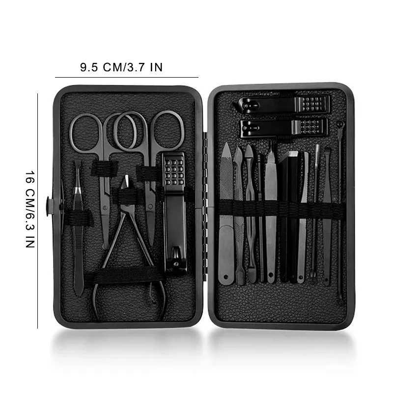 Stainless steel nail clippers cutting machine trimmer earplug beauty kit ergonomics foot clippers nail pushing tool set black Tra W240904
