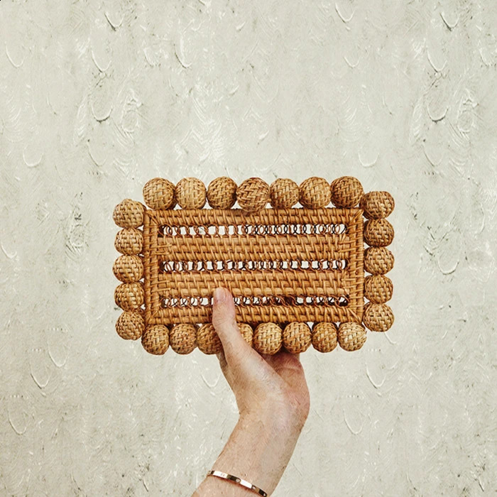 3 Women natural cane bag Rattan clutch Bag For Wedding Party Purse summer beach Wicker Handbag er 240903 4