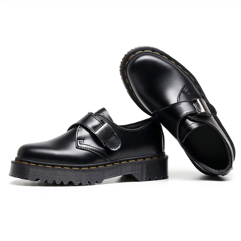 Unisex Platform cowhide Women's Leather Shoes Thick Leather Shoes Black Mary Jane shoes Sole Large Men's Shoes 34-44
