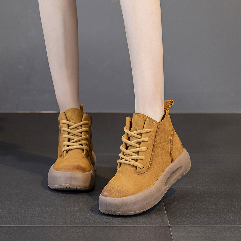 Women Sneakers Boots 2024 New Winter Genuine Leather Women Ankle Boots Retro Style Lace-up Platform Women Booties
