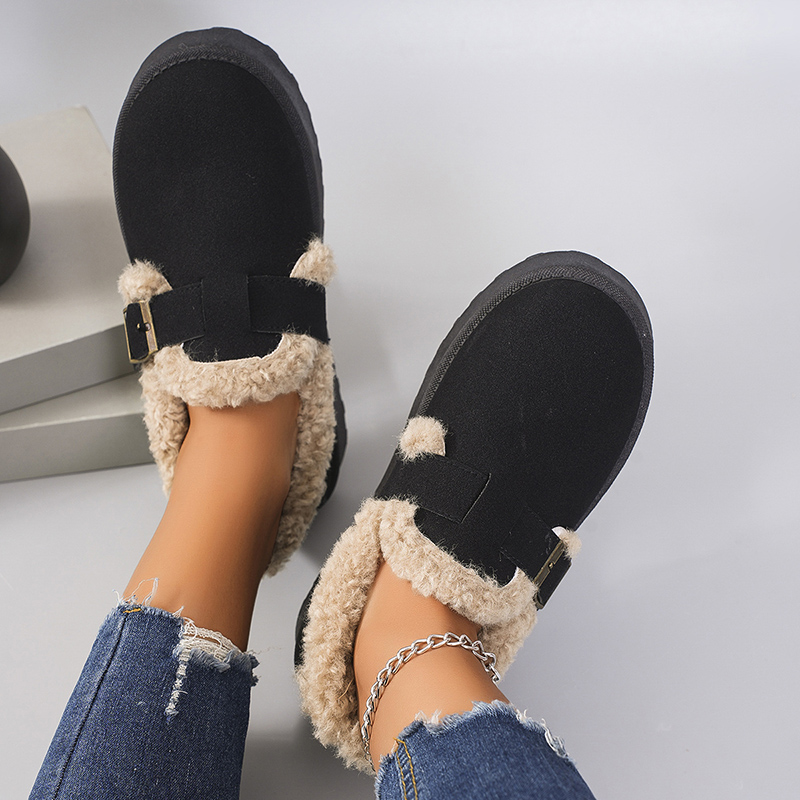 Winter Plush Warm Snow Boots Women Fashion Buckle Platform Ankle Booties Woman Thick Bottom Non Slip Cotton Shoes Female Size 44