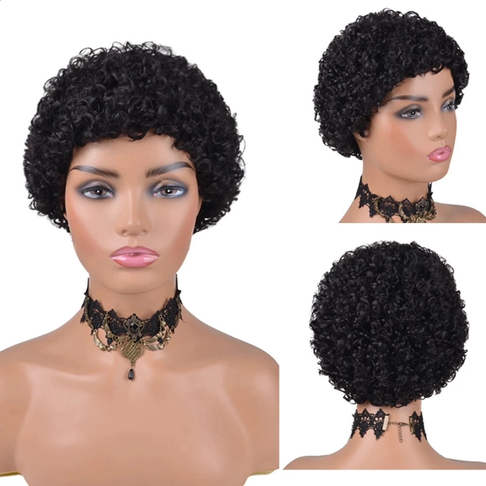 Kinky Curly Wigs Short Wigs for Black Women Human Hair Brazilian Curly Human Hair Wigs Full Machine Made Pixie Cut Wig 240828