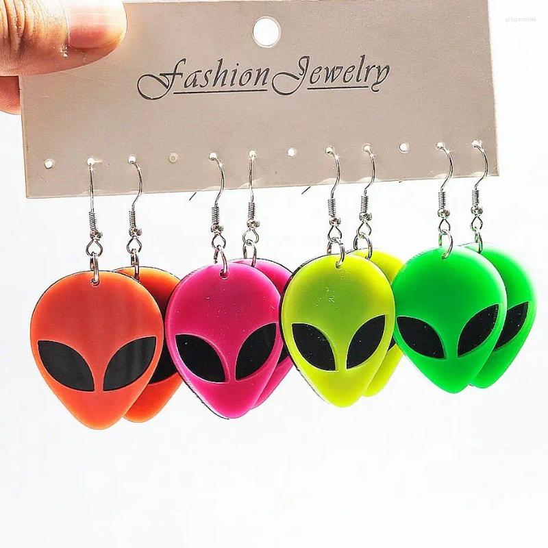 Dangle Earrings 4 Pair/set Funny Acrylic Glitter Alien Earring Set For Women Hip Hop Neon Exaggerated Drop 2024 Trend Fashion Jewelry