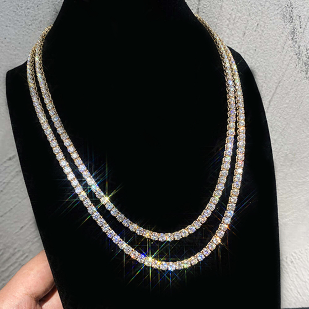 Top quality Hip Hop Jewelry sterg sier Iced Out VVS1 D Color Mossanite Dia Necklace Real 4mm Moissanite Tennis 9K 10K 14K Solid Gold chain for Women M