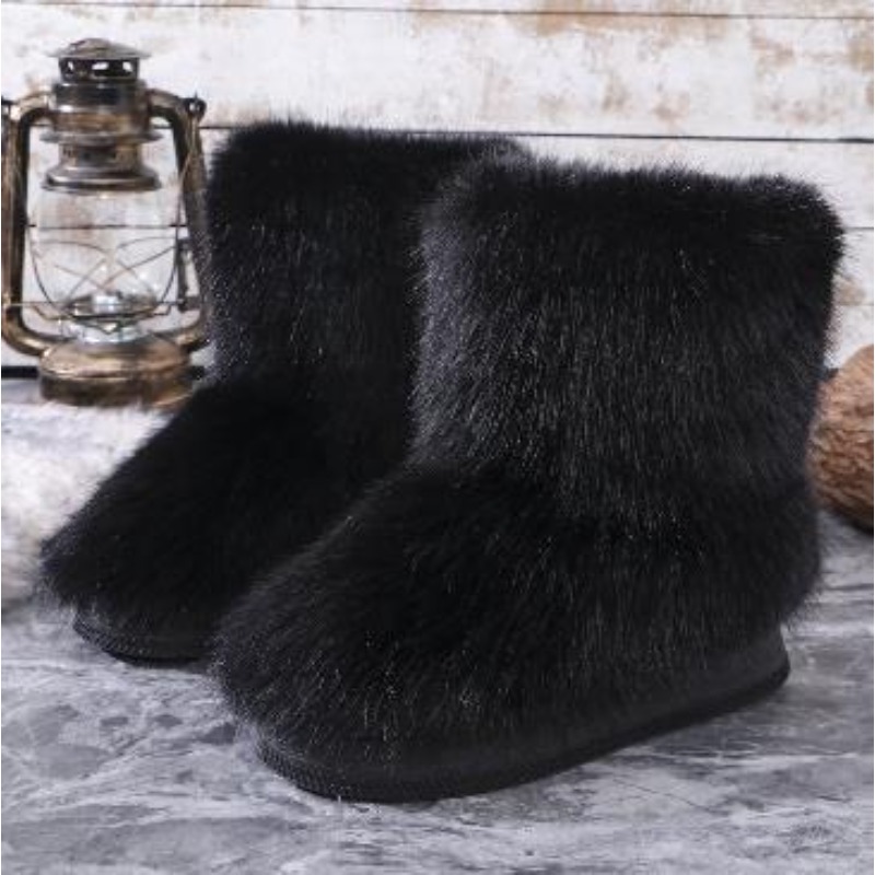 Fluffy Women Faux Fox Woman Plush Warm Snow Boots Footwear Girls Furry Fur Bottes Fashion Winter Shoe 3cf0