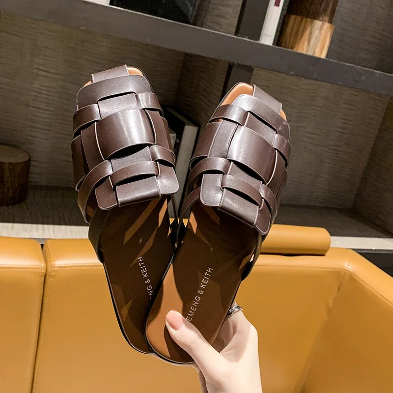Slippers Women's Summer New Hand-knitted Flat Sandals Leisure Outdoor Simple Ladies Casual 8c82