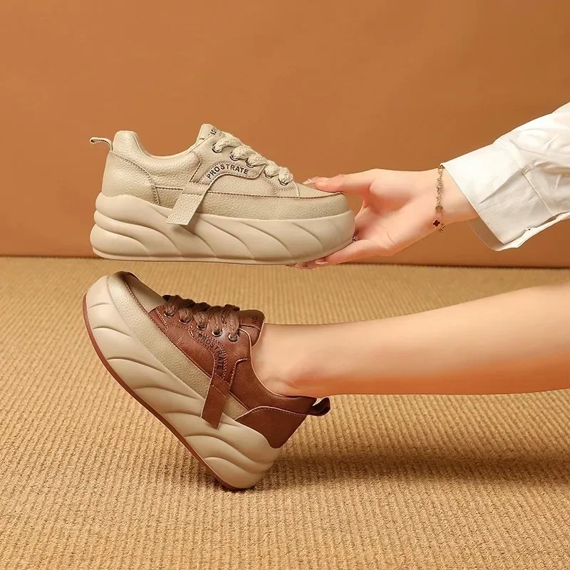 Thick Soled Sports Shoes for Women Fashion Platform Increase Sneakers Female Lace Up Casual British Style Vulcanized Shoes2025