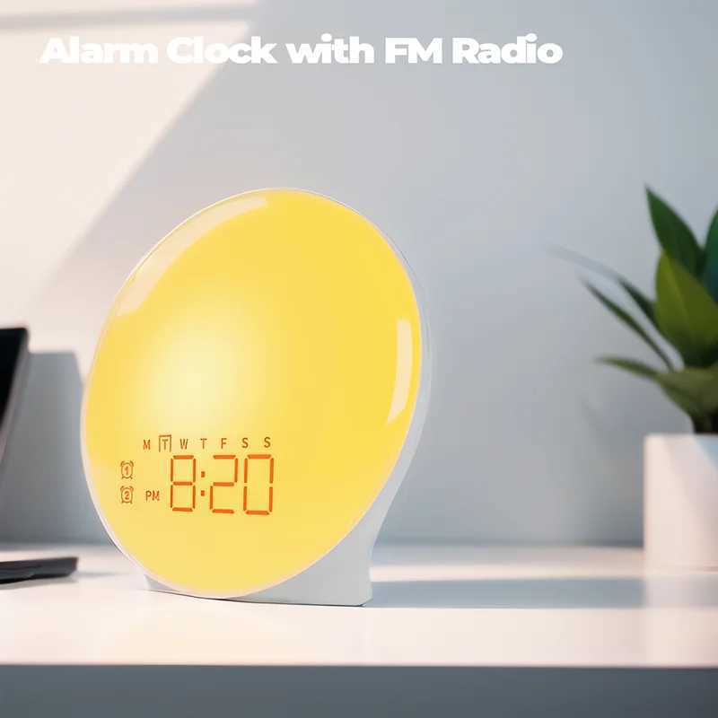 Wake Up Light Alarm Clock Sunrise/Sunset Simulation Digital Clock with Night Light FM Radio Desk Clocks Niditon Y240904