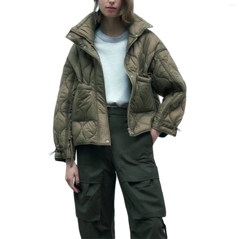 Women's Jackets Women Lightweight Quilted Jacket Solid Color Long Sleeve Stand Collar Zipper Puffer Coat Winter Down Outerwear