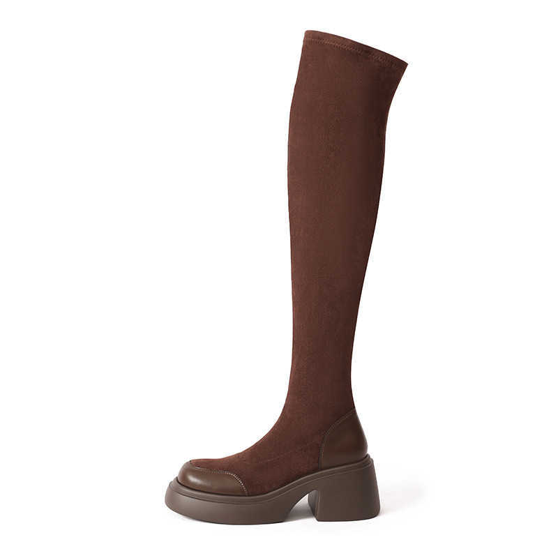 Thick Soled Black Elastic Knee High Boots For Women Autumn Winter Girls Look Thin And Slim Legs Long Tall Stocking Boots 240826