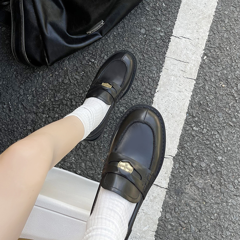 British Style Autumn Fashion Women's Shoes 2024 New Solid Color Round Toe Flats Decoration Slip-On Women's Loafers D33