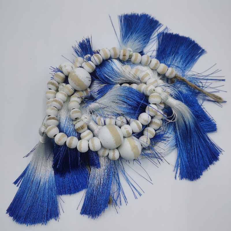 Bohemian-Style Wood Bead String Accessory with Attached Tassels for Unique Style