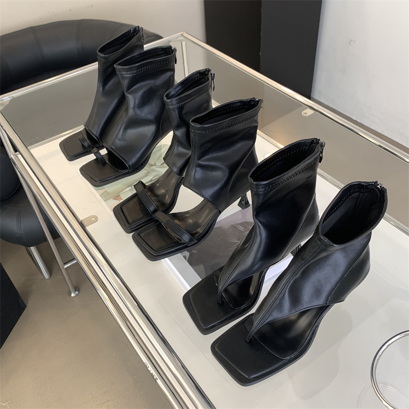 Eilyken Designer Gladiator Square Toe Women Boots Sandals Zipper Booties Thin Low Heels Shoes Fashion atos De Mujer