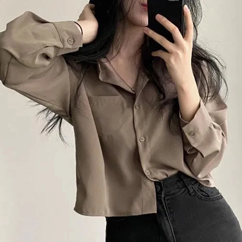 Korean elegant shirt womens fashion Sunscreen solid basic single chest office fashionable loose casual long sleeved cardigan 240814
