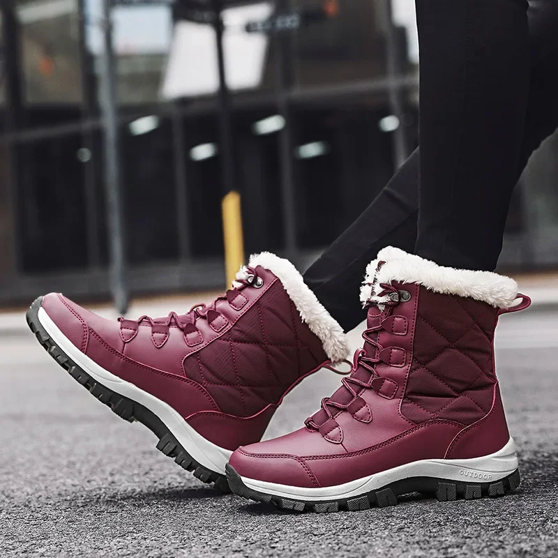 Ankle Women Winter Shoes Keep Warm Non-slip Black Snow Ladies Lace-up Boots Chaussures Femme Booties Woman Flat Boot 3504
