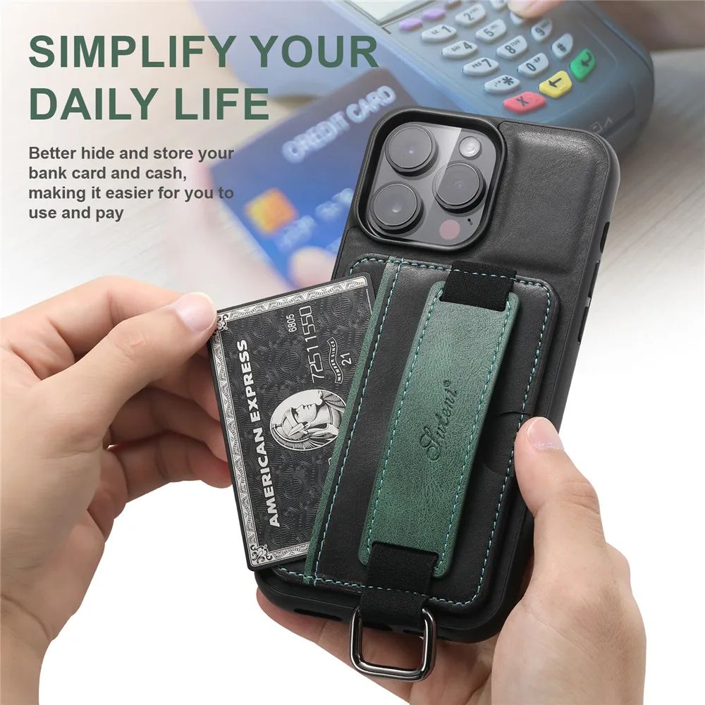 Luxury Slim Premium Leather Phone Case For iPhone 16 15 14 13 11 12 Pro XS Max XR X Wrist Strap Wallet Card Holder Slots Kickstand Cover