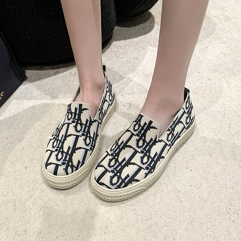 Slip On Shoes For Women Round Toe Mixed Colors Female Footwear Casual Sneaker Loafers With Knitting Flats Clogs
