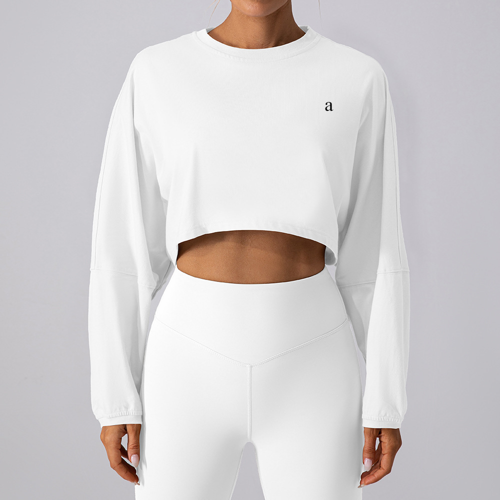 A488 Crew Neck Sweater Shirts Sports Short Bottoming Shirt Yoga Running Loose Long Sleeve Loose Top Women