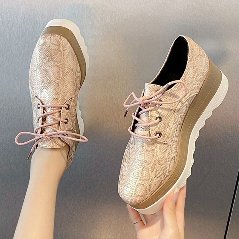 Pattern Snake Pu Leather Loafers Women Chunky Platform Lace Up Brogue Woman Plus Size Non Slip Thick Sole Oxford Shoes dh5684029