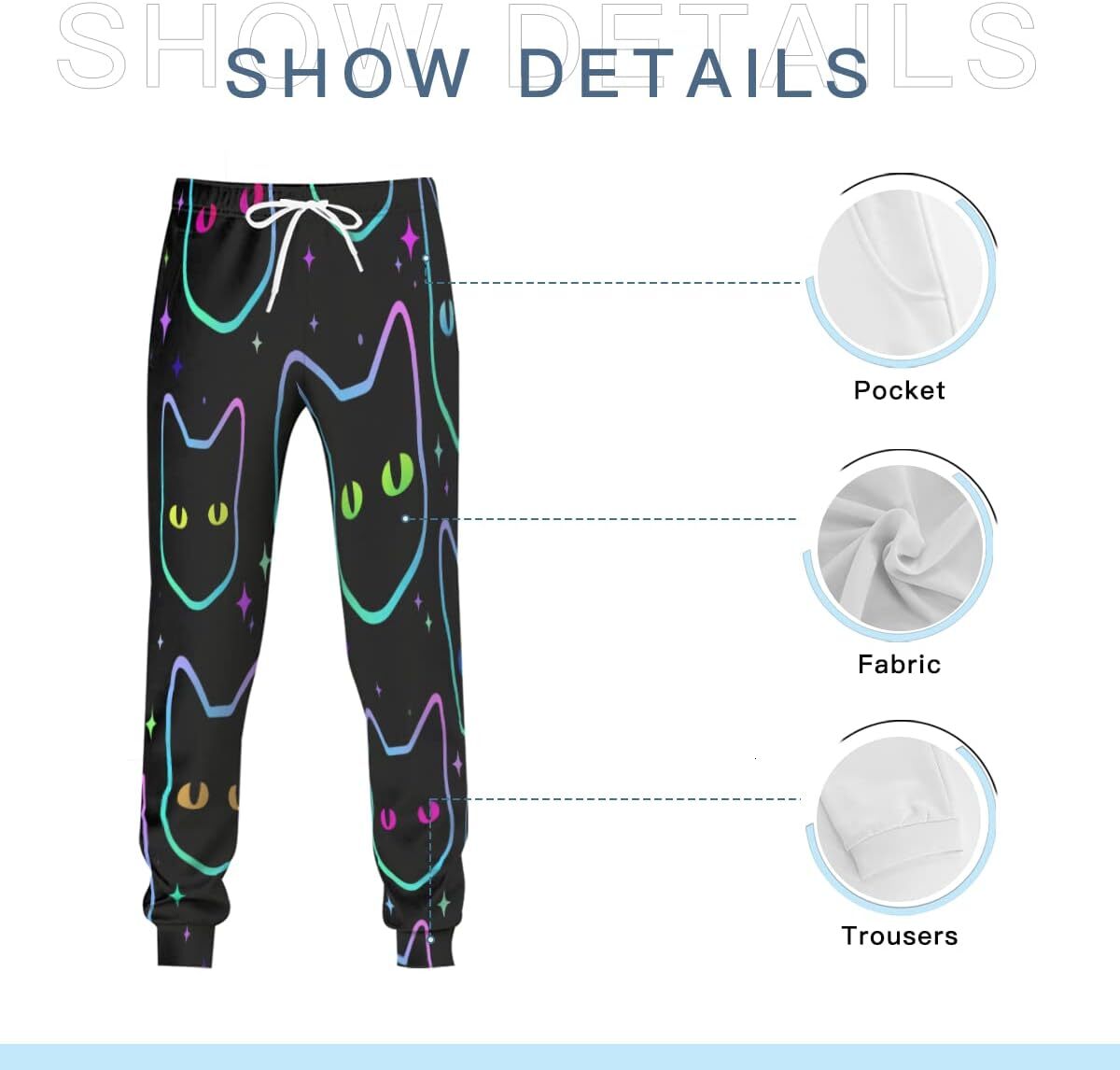 Sweatpants Mens Cat Heads 3D Printed Patterned Pants Loose Joggers With Pockets Lightweight Workout Gym Running Sweat Trousers Y2K baggy