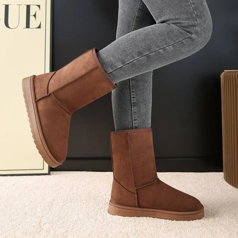 Women Shoes on Sale High Quality Winter Slip-on Mid-calf Women Boots Fashion Solid Casual Snow Boots Large Size Platform Boots