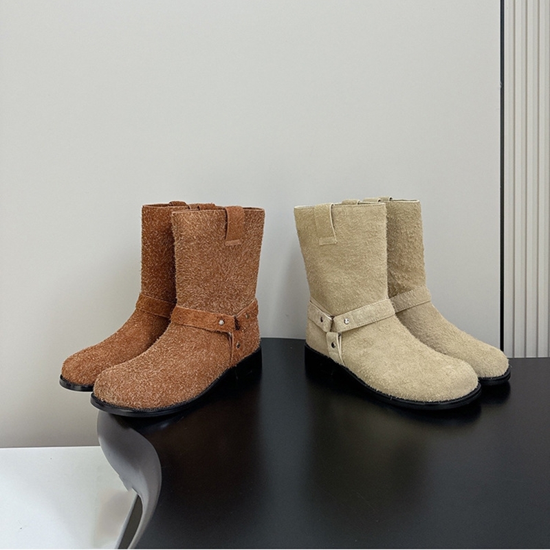 Mid-calf AIYUQI For New Belt Buckle Flat Frosted Western Cowboy Boots One-step Women Booties f860