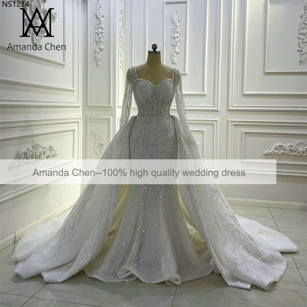Detachable Skirt Long Sleeve Wedding Dress