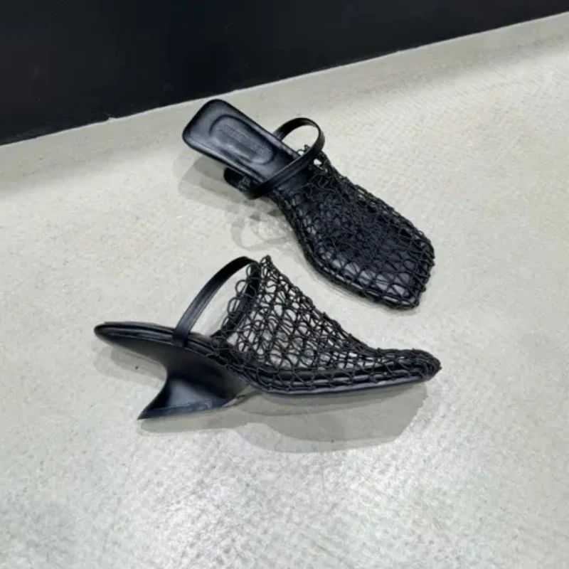 Strange Style Square Toe Women Slippers Air Mesh Height Increasing Fashion Solid Summer Outwear Women Shoes New Arrivals